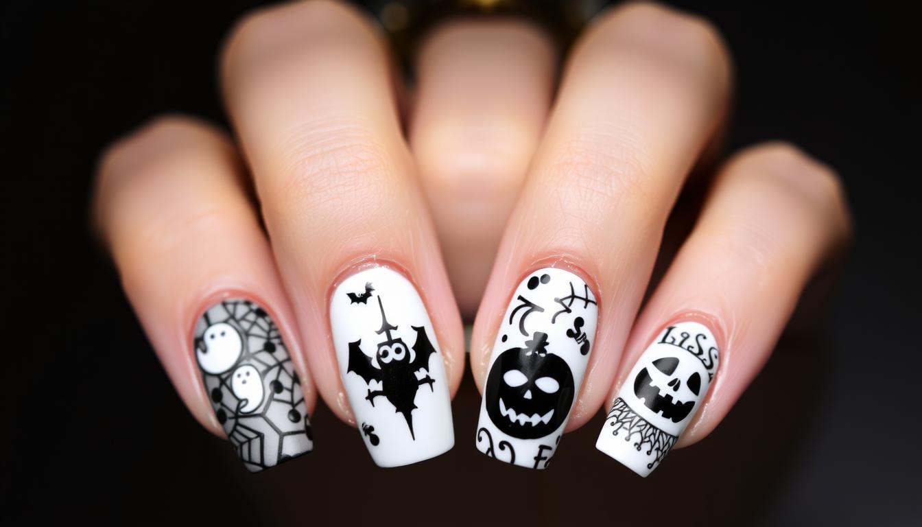 halloween nails black and white