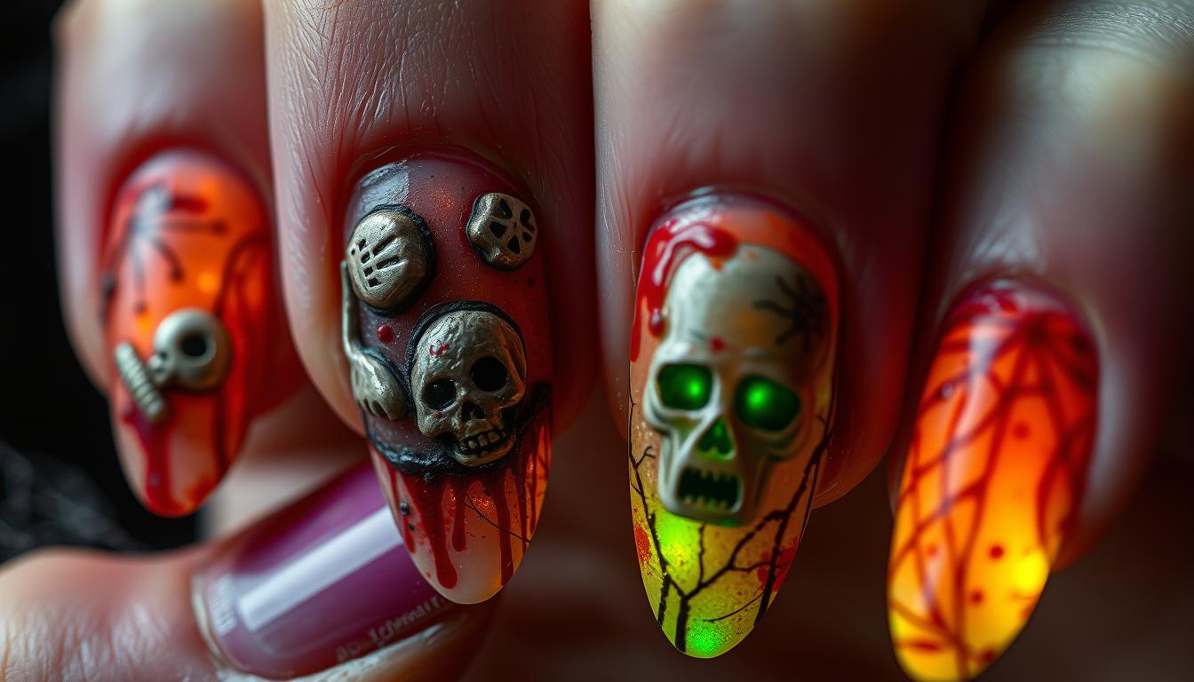 halloween nails zombie